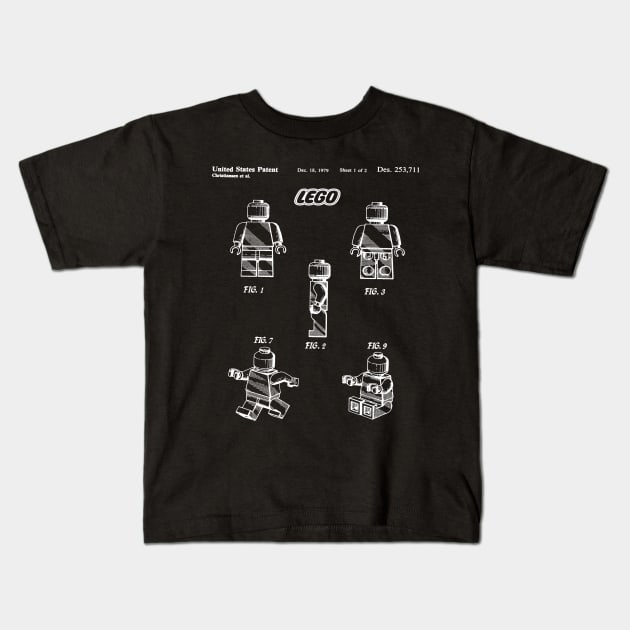 Lego Toy Figure Patent White Kids T-Shirt by Luve